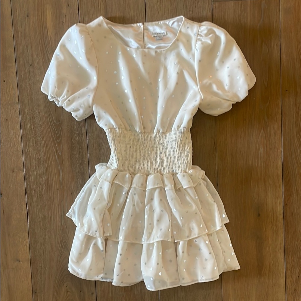 Habitual Cream with Silver Polka Dots Dress- size 12